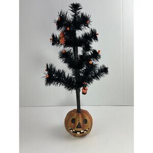 Bethany Lowe Halloween Feather Tree Black with Pumpkin Base and Ornaments